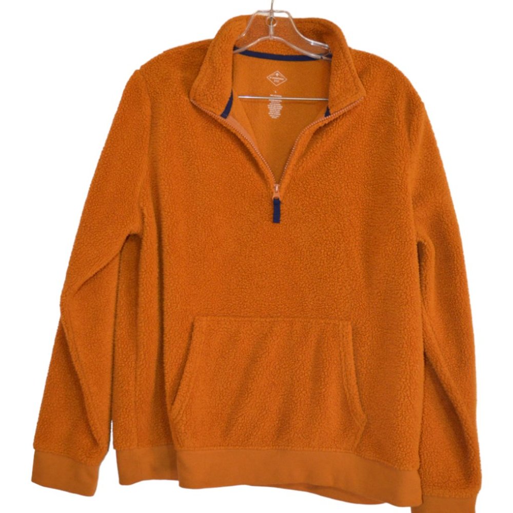 St. John's Bay Quality Apparel Orange Fleece Top Zip Long Sleeves Pullover L